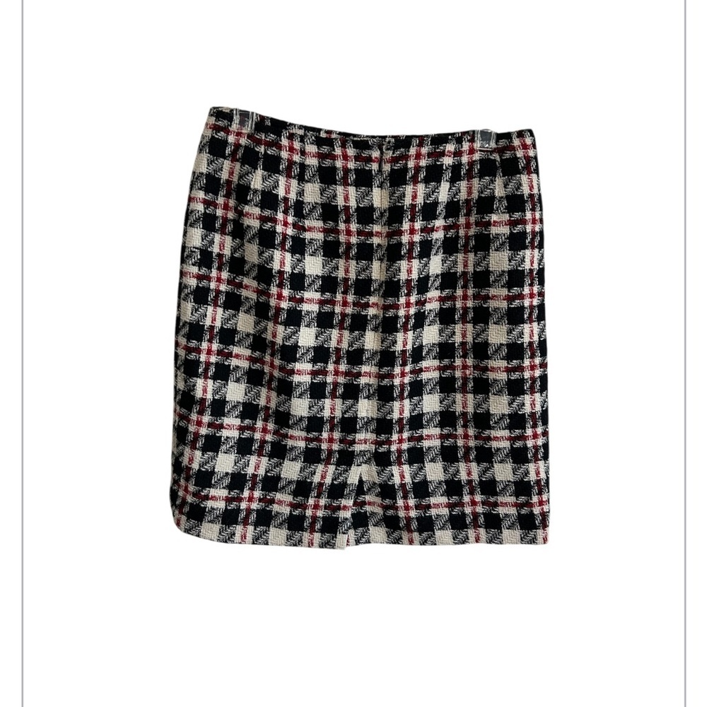 Vintage Ann Taylor Skirt 10 Wool Tweed Lined White Black Red Y2K - Picture 2 of 4